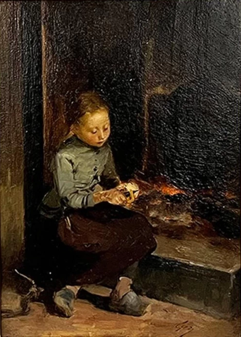 Bambina vicino al camino